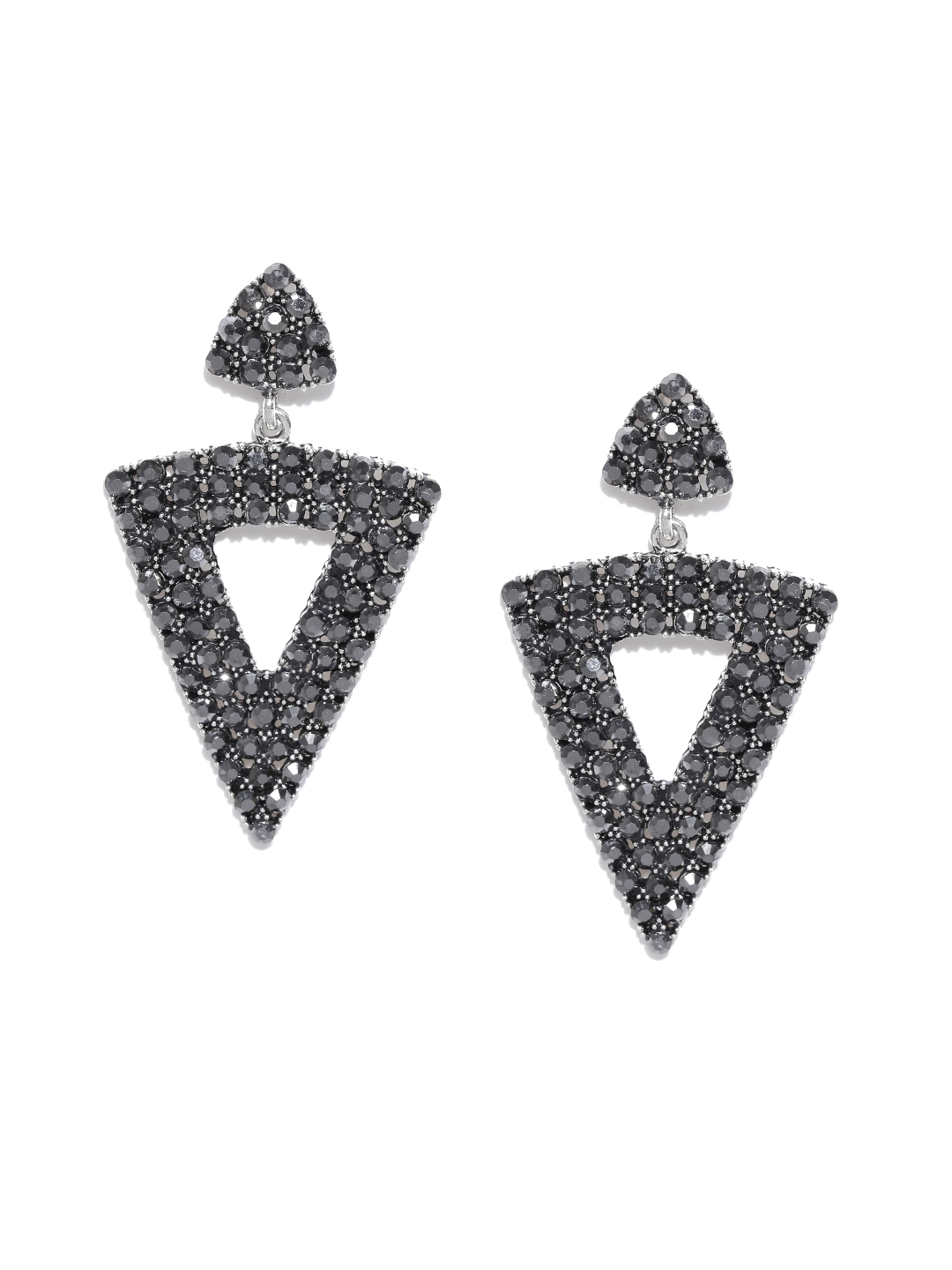 YouBella Grey Silver-Plated Geometric Drop Earrings
